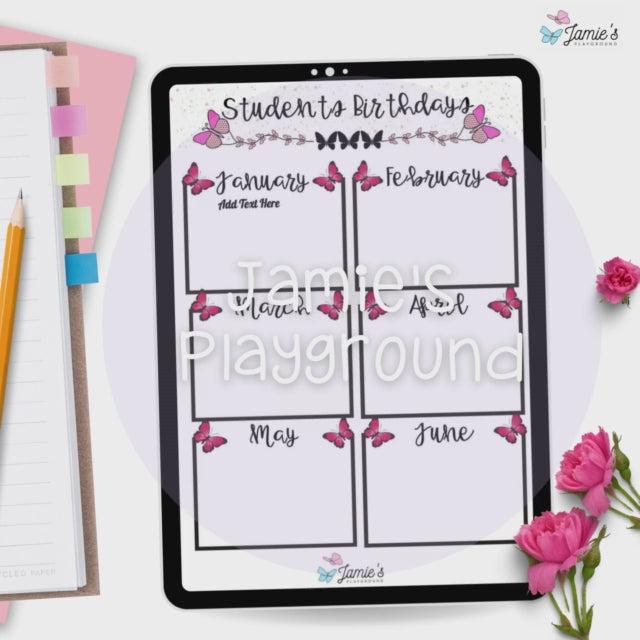 Editable Binder Documents for Teacher Binder and Planner | Birthday Posters - Butterfly theme