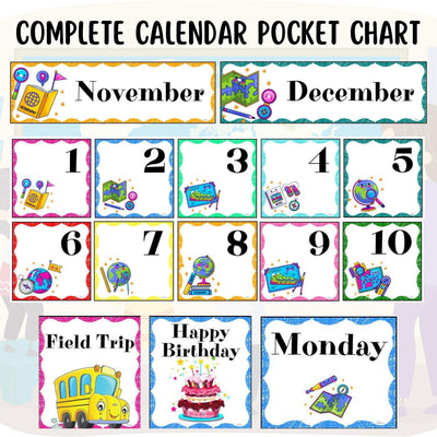 Calendar Pocket Chart 2 - EDITABLE Geography Pocket Chart Calendar Set