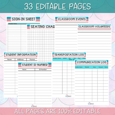 Teacher Binders/Planner - Binder Documents: Teacher Notes & Important Info. - Pink & Teal