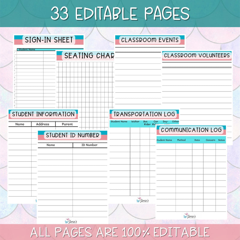 Teacher Binders/Planner - Binder Documents: Teacher Notes & Important Info. - Pink & Teal