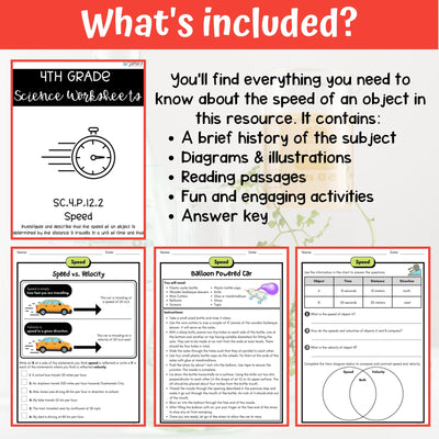 Speed of an Object Activity & Answer Key 4th Grade Physical Science