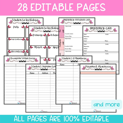 Editable Binder Documents for Teacher Binder and Planner | Teacher Notes - Butterfly theme