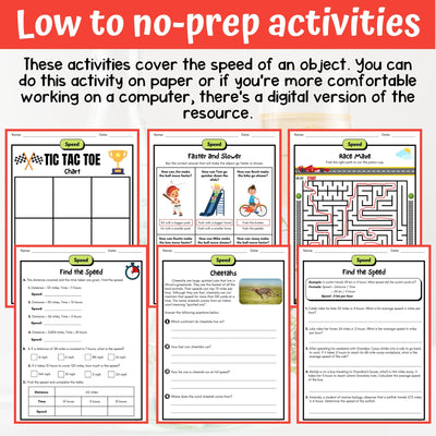 Speed of an Object Activity & Answer Key 4th Grade Physical Science