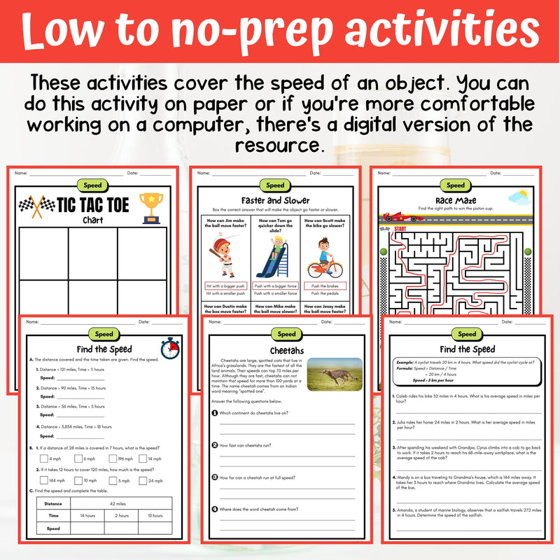 Speed of an Object Activity & Answer Key 4th Grade Physical Science