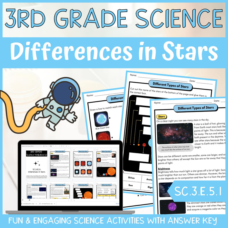 The Sun and Stars Activity & Answer Key 3rd Grade Earth & Space Science