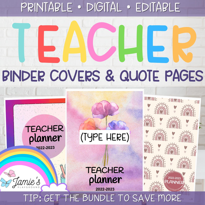 Editable Binder Covers for Teacher Binder and Planner | Rainbow theme