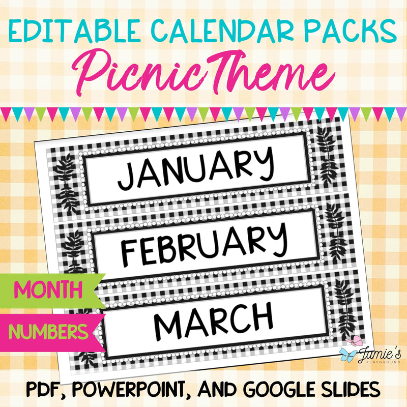 Daily Flip Calendar Pocket Chart Cards | Editable Picnic Calendar Display