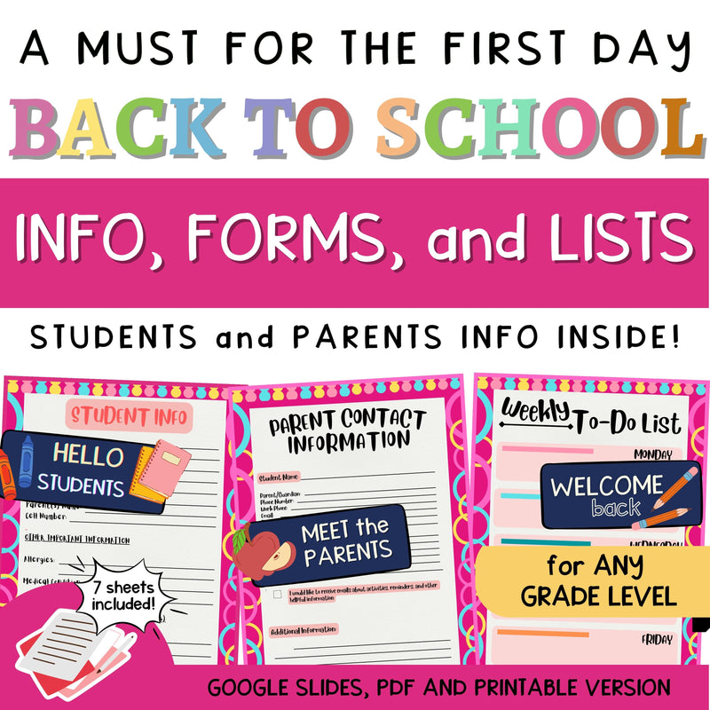 Parent Teacher Communication Log | Back to School Forms and Checklist