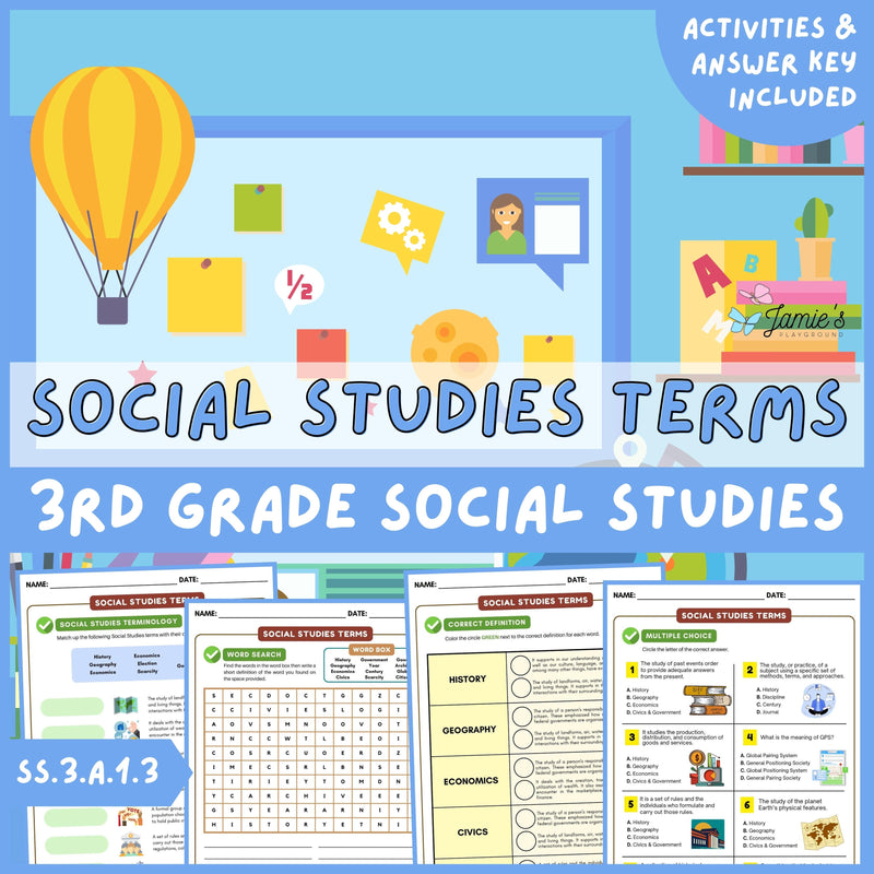 Social Studies Vocabulary Activities & Answer Key 3rd Grade Social Studies