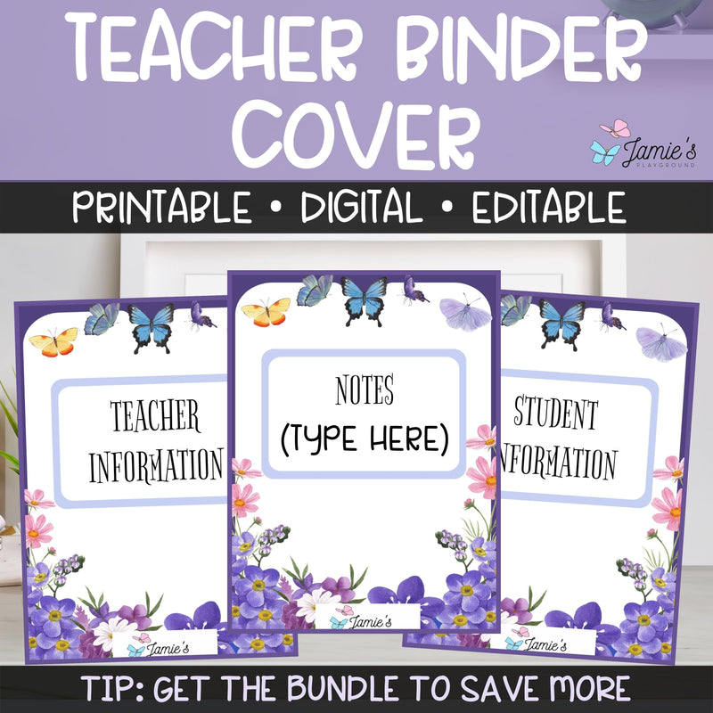 Editable Binder Covers for Teacher Binder and Planner | Butterfly theme