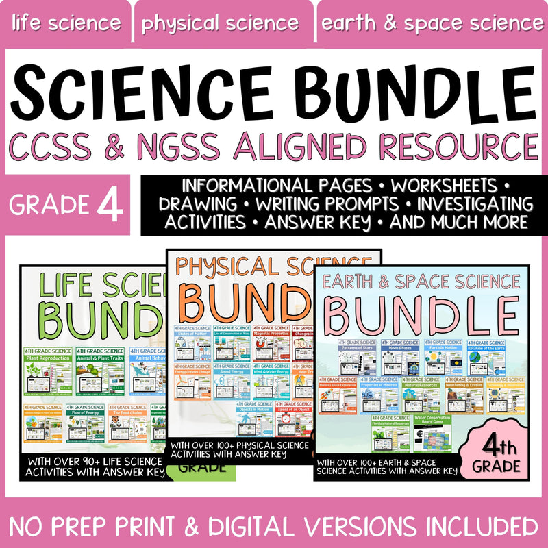 4th Grade Science Units | Reading Passages and Activities Bundle | NGSS Aligned