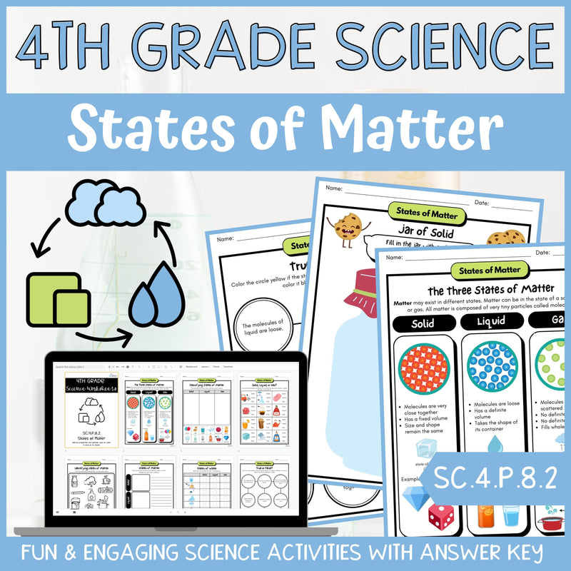 States of Matter Activity & Answer Key 4th Grade Physical Science