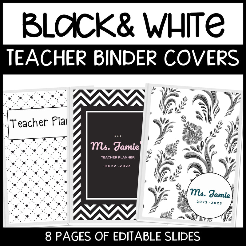 Editable Binder Covers for Teacher Binder and Planner | Black and White