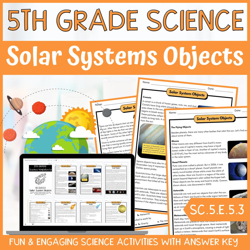 Solar Systems Objects Activity & Answer Key 5th Grade Earth & Space Science