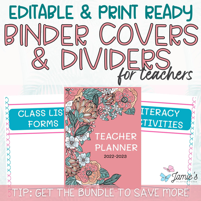 Editable Binder Covers for Teacher Binder and Planner | Pink & Teal Theme