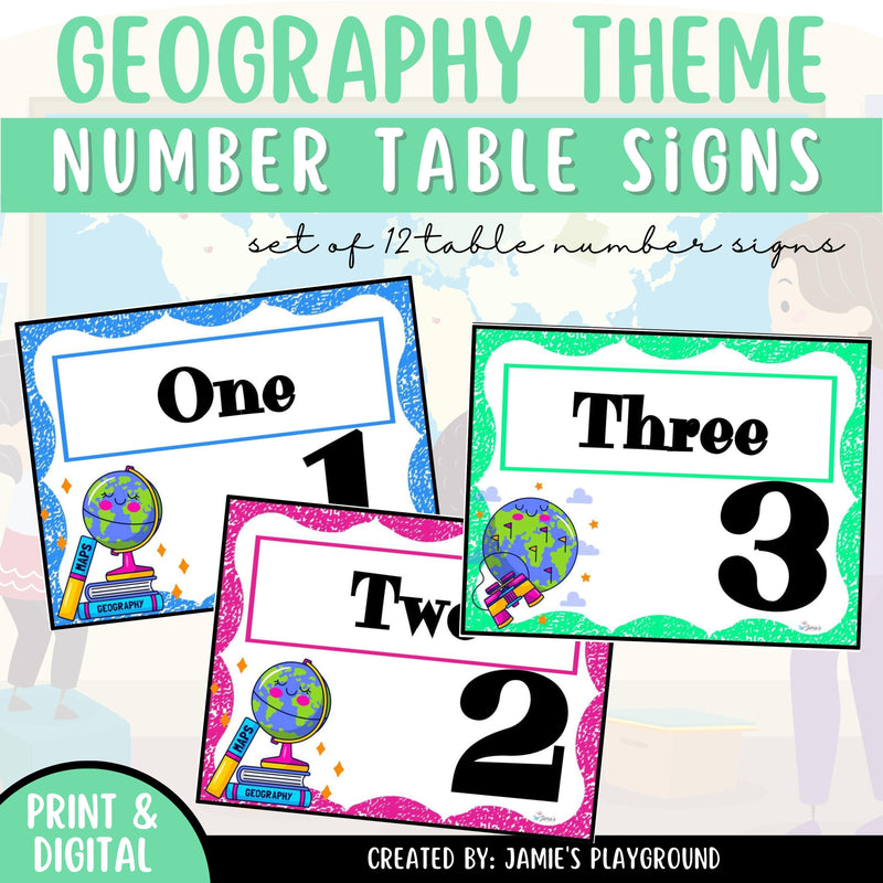 Table Number Signs 2 - Geography Classroom Decor Table/Group Signs