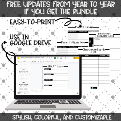 Editable Binder Documents for Teacher Binder and Planner | Teacher Notes - Black & White theme