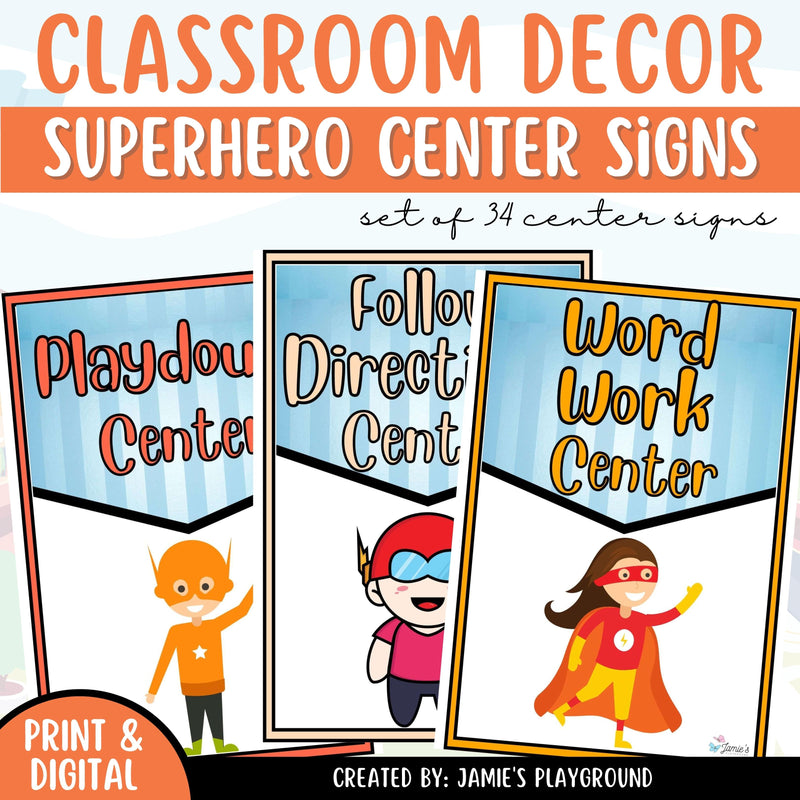 Center Signs - EDITABLE Superhero Classroom Signs and Station Management Signs