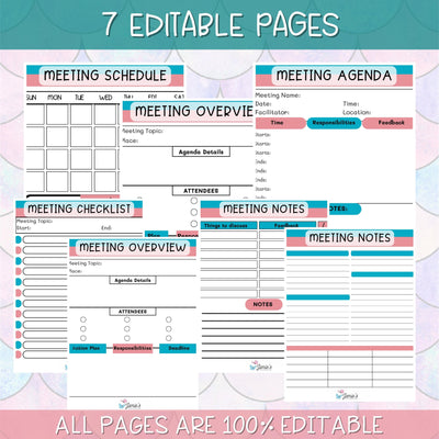 Teacher Binders/Planner - Binder Documents: Meeting Notes - Pink & Teal