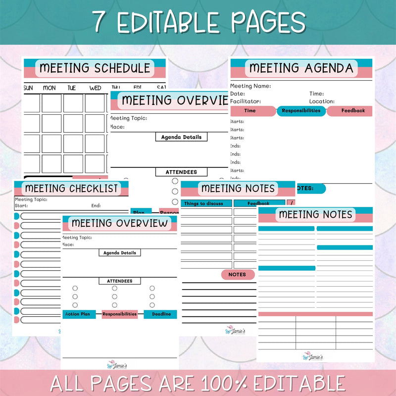 Teacher Binders/Planner - Binder Documents: Meeting Notes - Pink & Teal