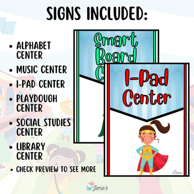 Center Signs - EDITABLE Superhero Classroom Signs and Station Management Signs