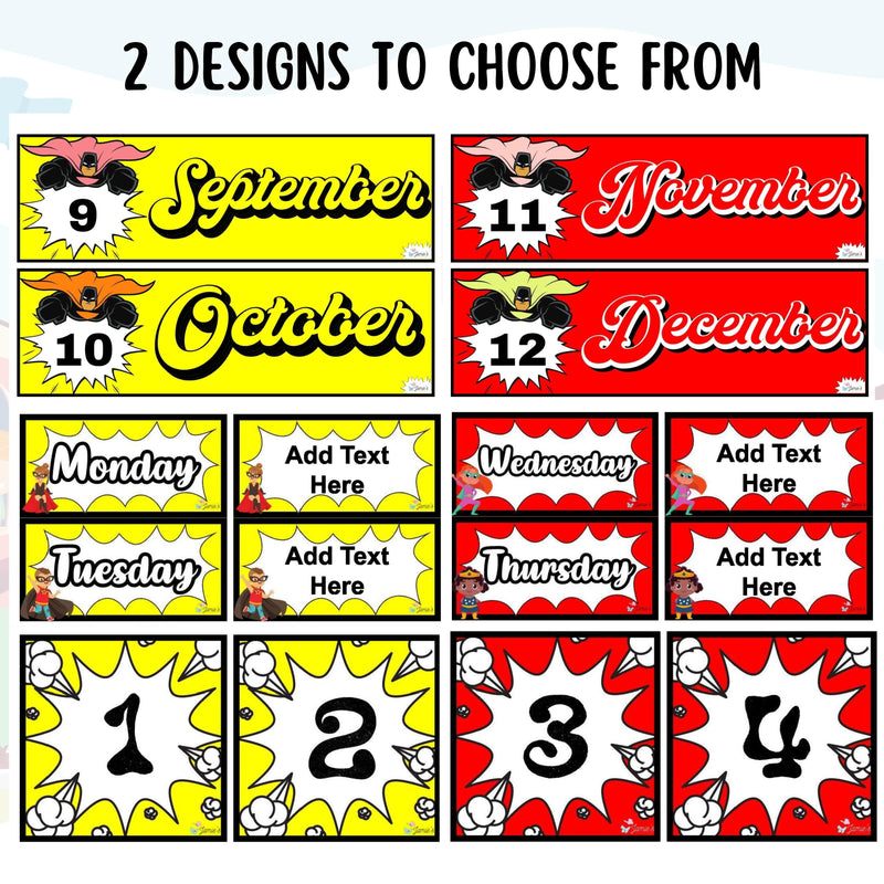 Calendar Pocket Chart 1 - EDITABLE Superhero Pocket Chart Calendar Set