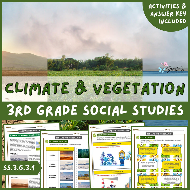 Climate and Vegetation Activity & Answer Key 3rd Grade Social Studies