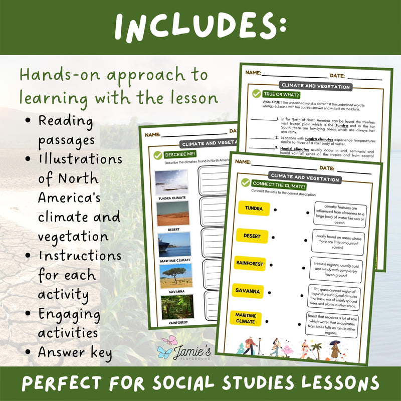 Climate and Vegetation Activity & Answer Key 3rd Grade Social Studies