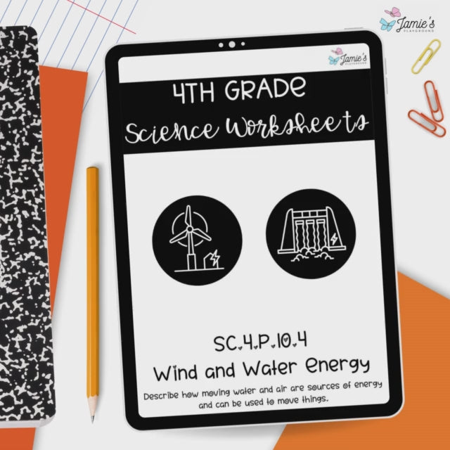 Wind and Water Energy Activity & Answer Key 4th Grade Physical Science