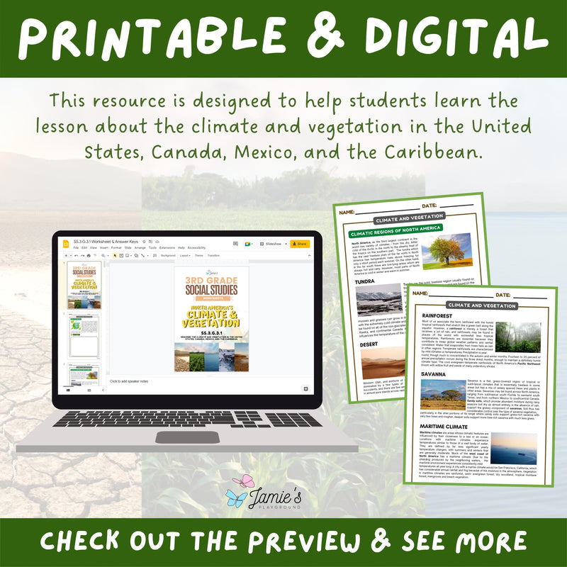 Climate and Vegetation Activity & Answer Key 3rd Grade Social Studies