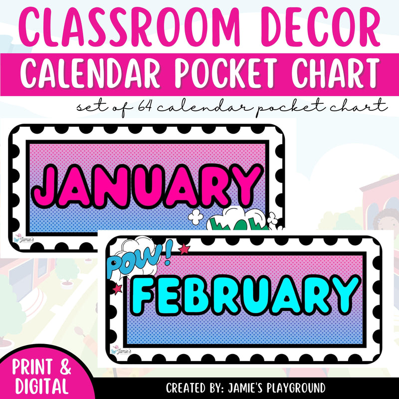 Calendar Pocket Chart 2 - EDITABLE Superhero Pocket Chart Calendar Set