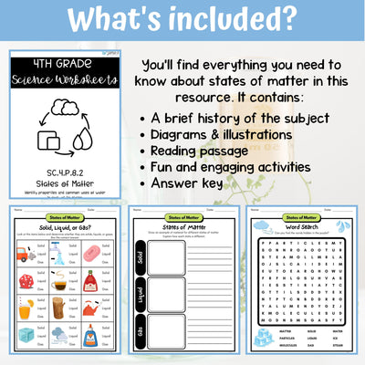 States of Matter Activity & Answer Key 4th Grade Physical Science