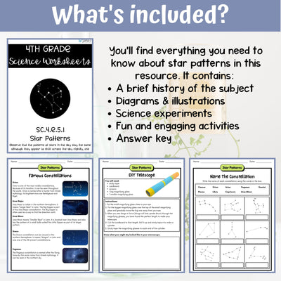 Patterns of Stars Activity & Answer Key 4th Grade Earth & Space Science