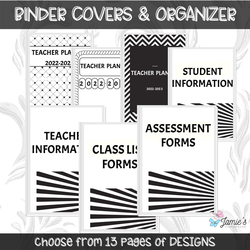 Editable Binder Covers for Teacher Binder and Planner | Black & White theme