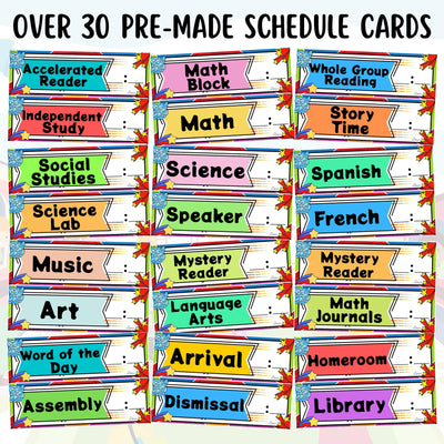 Classroom Schedule Cards - EDITABLE Superhero Daily Visual Schedule Cards