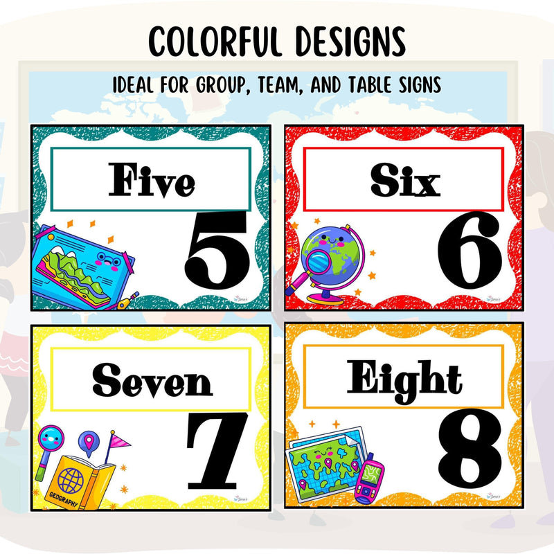 Table Number Signs 2 - Geography Classroom Decor Table/Group Signs