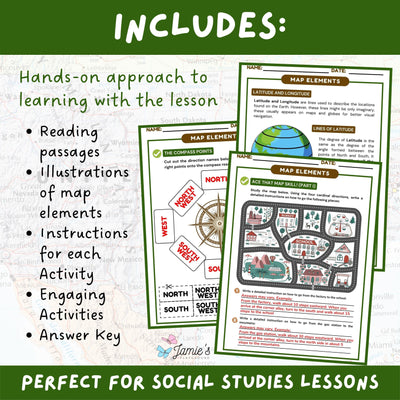 Map Elements Activity & Answer Key 3rd Grade Social Studies