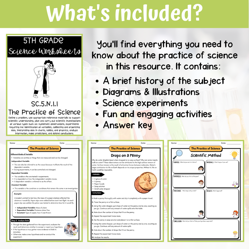 Understanding the Nature of Science Activity & Answer Key 5th Grade Science