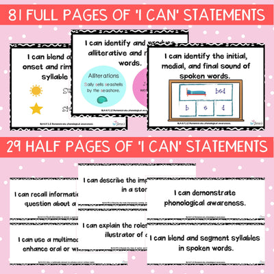 Florida BEST Standards: Kindergarten ELA I Can Statements - Full & Half Pages