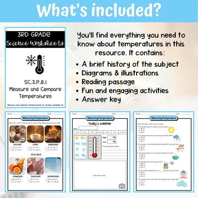 Hot and Cold Temperature Activity & Answer Key 3rd Grade Physical Science