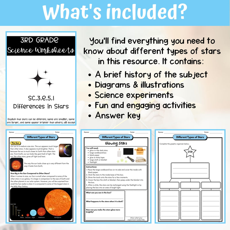 The Sun and Stars Activity & Answer Key 3rd Grade Earth & Space Science