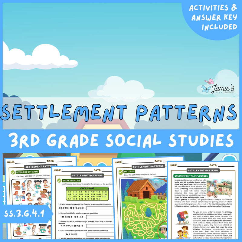 Settlement Patterns Activity & Answer Key 3rd Grade Social Studies