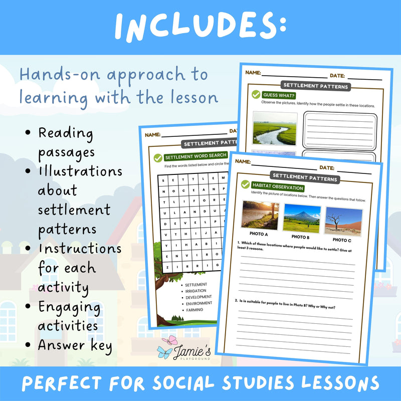 Settlement Patterns Activity & Answer Key 3rd Grade Social Studies