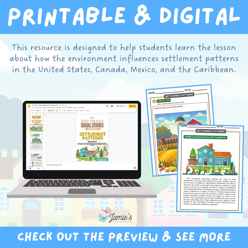 Settlement Patterns Activity & Answer Key 3rd Grade Social Studies