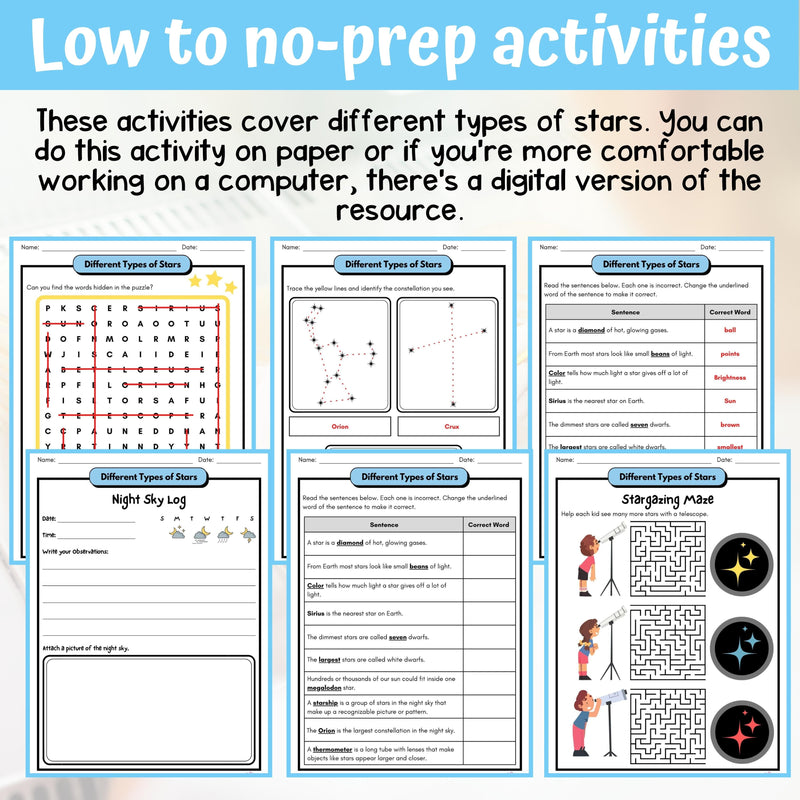 The Sun and Stars Activity & Answer Key 3rd Grade Earth & Space Science