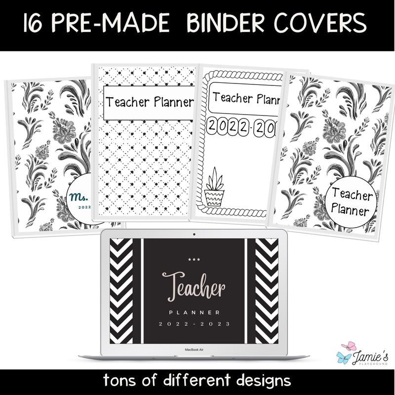 Editable Binder Covers for Teacher Binder and Planner | Black and White