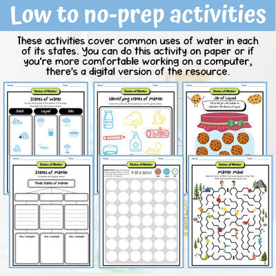 States of Matter Activity & Answer Key 4th Grade Physical Science