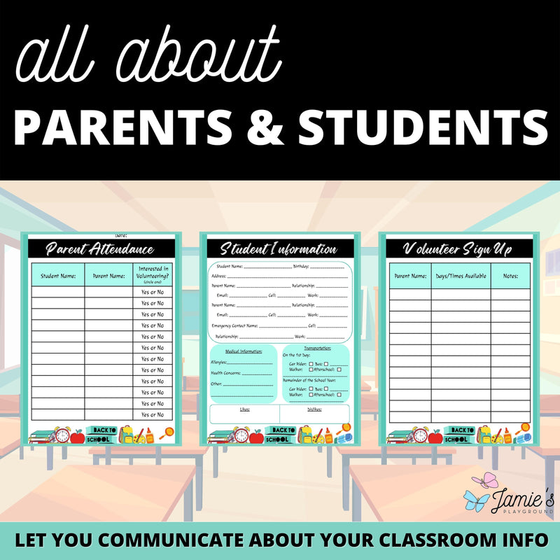 Parent Communication Log Editable Student Information Sheets