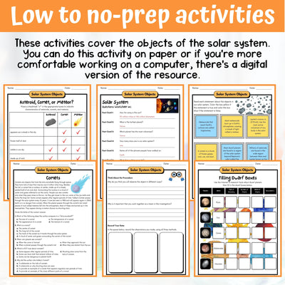 Solar Systems Objects Activity & Answer Key 5th Grade Earth & Space Science