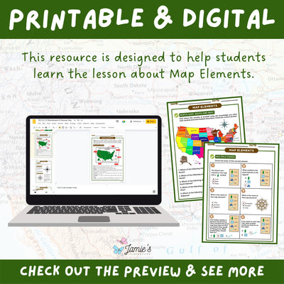 Map Elements Activity & Answer Key 3rd Grade Social Studies